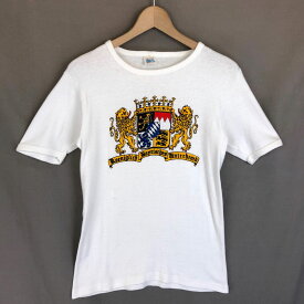 【古着】 CRAZY SHIRT ユーロ プリントTシャツ 紋章 獅子 小さいサイズ ヴィンテージ ホワイト系 レディースXS 【中古】 n030630