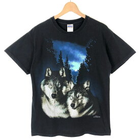 【古着】 Tronseal Ltd アニマルプリントTシャツ 狼 オオカミ ブラック系 メンズM 【中古】 n030987