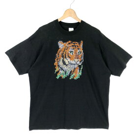 【古着】 SLAMMER USA by Munsingwear アニマル柄Tシャツ スパンコール トラ タイガー ブラック系 メンズXL 【中古】 n030990
