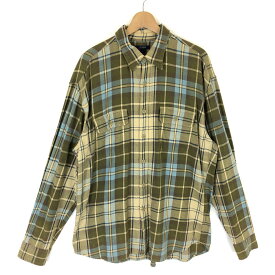 【古着】 J.CREW ジェイクルー フランネルシャツ やや厚手 チェック柄 大きいサイズ オリーブ系 メンズXL 【中古】 n031119