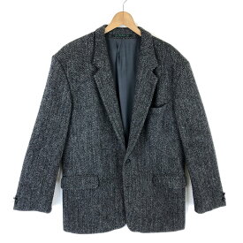 【古着】 Harris tweed ハリスツイード ウールジャケット テーラードジャケット ヘリンボーン 90年代 ヴィンテージ グレー系 メンズL 【中古】 n032173