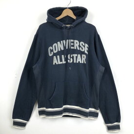 【古着】 CONVERSE コンバース パーカー ロゴプリント ラインリブ ネイビー系 メンズXL 【中古】 n032898