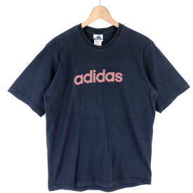 【古着】 adidas アディダス ロゴプリントTシャツ 万国旗タグ 90年代 ブラック系 メンズL 【中古】 n034946