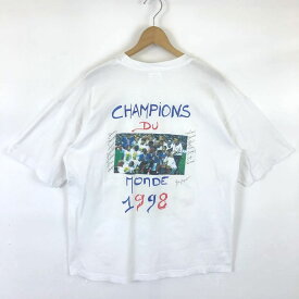 【古着】 Tシャツ サッカー フランス代表 CHAMPION DU MONDE 1998 記念品？ 90年代 ホワイト系 メンズL 【中古】 n035097