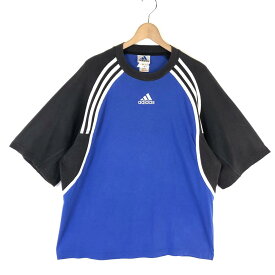 【古着】 adidas アディダス Tシャツ 切り替えデザイン 万国旗タグ 90年代 ブルー系 メンズXL以上 【中古】 n035894