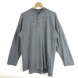 【古着】 Yves Saint Laurent? イヴサンローラン Tシャツ ボーダー ヘンリーネック やや厚手 長袖 グレー系 メンズM 【中古】 n035895