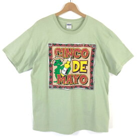 【古着】 アニマルプリントTシャツ CINCO DE MAYO かえる グリーン系 メンズL 【中古】 n035994