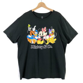 【古着】 DISNEY&CO ディズニー キャラクターTシャツ ミッキー ミニー 大きいサイズ ブラック系 メンズXL以上 【中古】 n036003