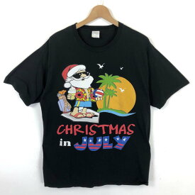 【古着】 Tシャツ サンタクロース クリスマス ブラック系 メンズL 【中古】 n036907