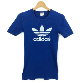 【古着】 adidas アディダス Tシャツ トレフォイルロゴ 万国旗タグ 80年代 ヴィンテージ ブルー系 レディースXS 【中古】 n037085