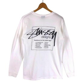 【古着】 ステューシー stussy tシャツ designs 長袖 ホワイト系 メンズS 【中古】 n039275