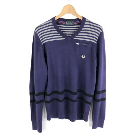 【古着】 FRED PERRY フレッドペリー セーター ボーダー柄 イタリア製 パープル系 メンズM 【中古】 n041599