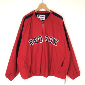 【古着】 MAJESTIC ナイロンジャケット プルオーバー MLB BOSTON REDSOX レッド系 メンズXL 【中古】 n043000