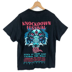 【古着】 KNOCKDOWN FES Tシャツ バンド系 フェス 怪物 オオカミ ブラック系 メンズL 【中古】 n044107