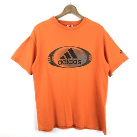 【古着】 adidas アディダス Tシャツ ロゴプリント 万国旗タグ 90年代 オレンジ系 メンズM 【中古】 n044409