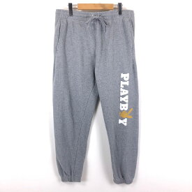 【古着】 PLAYBOY プレイボーイ by PACSUN スウェットパンツ ロゴプリント やや厚手 グレー系 メンズM 【中古】 n044634