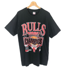 【古着】 CHICAGO BULLS シカゴブルズ Tシャツ NBA 1992 WORLD CHAMP USA製 90年代 ブラック系 メンズL 【中古】 n045373