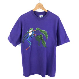 【古着】 90s Tシャツ アマガエル かえる USA製 両面プリント パープル系 メンズL 【中古】 n046006