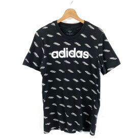 【古着】 adidas アディダス Tシャツ ロゴプリント 総柄 ブラック系 メンズM 【中古】 n046280