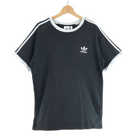 【古着】 adidas アディダス Tシャツ 袖ライン ワンポイント刺繍 ブラック系 メンズL 【中古】 n046445