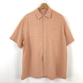 【古着】 Tasso Elba island シャツ 無地 スラブ生地 シルク リネン 半袖 ピンク系 メンズL 【中古】 n046503