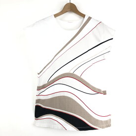 【古着】 Tシャツ オーバープリント 線画 フレンチスリーブ ホワイト系 レディースS 【中古】 n046593