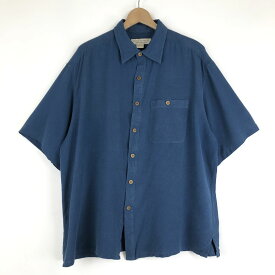 【古着】 ISLAND REPUBLIC シャツ 開襟 シルクシャツ 半袖 ブルー系 メンズXL以上 【中古】 n046620