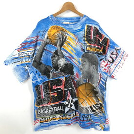 【古着】 90s MAGIC JOHNSON T's Tシャツ 総柄 オーバープリント GOLD RUSH 1992 オフィシャルもの ブルー系 メンズXL 【中古】 n046719