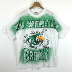 【古着】 NUTMEG MILLS ナツメグミルズ Tシャツ 総柄 オーバープリント SV WERDER BREMWN 鳥 サッカー 90年代 ホワイト系 メンズL 【中古】 n046722