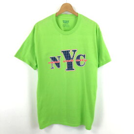 【古着】 GILDAN タンクトップ NEWYORK CITY ニューヨークシティ ネオンカラー グリーン系 メンズL 【中古】 n047078