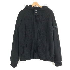【古着】 Schott ショット セーター ニットジャケット アラン編み 裏ボア フード付き ブラック系 メンズM 【中古】 n047898