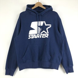 【古着】 STARTER スターター ロゴプリント パーカー 90年代 ネイビー系 メンズL 【中古】 n048419