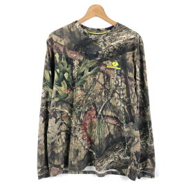 【古着】 MOSSY OAK 総柄Tシャツ リアルツリーカモ ストレッチ 長袖 ブラウン系 メンズS 【中古】 n050340