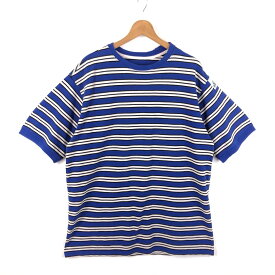 【古着】 adidas EQUIPMENT アディダス ボーダーTシャツ 鹿の子素材 万国旗タグ 90年代 ブルー系 メンズL 【中古】 n050709