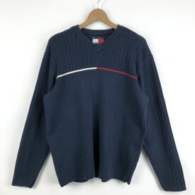 【古着】 TOMMY HILFIGER トミー・ヒルフィガー コットンセーター コットンニット やや厚手 90年代 ネイビー系 メンズM 【中古】 n050974