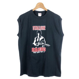 【古着】 80s RAMBO ランボー Tシャツ ノースリーブ FIRST BLOOD PART2 映画 USA製 ヴィンテージ ブラック系 メンズM 【中古】 n052093