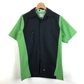 【古着】 REDKAP ワークシャツ 開襟 配色デザイン 半袖 ブラック系 メンズM 【中古】 n052473