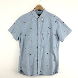 【古着】 J.CREW ジェイクルー シャツ OX アメフト柄 半袖 ブルー系 メンズM 【中古】 n052657