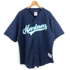 【古着】 TRUE FAN ベースボールシャツ MLB シアトル マリナーズ ネイビー系 メンズXL 【中古】 n052774