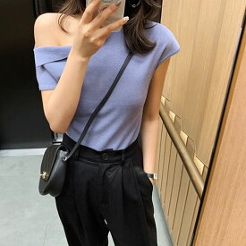 きれいめ レディース ファッション レディース トップス 半袖 オフショルダー オフショルニット 半袖 肩出し 肌見せ ブラック ホワイト 20代 30代 春 アラサー サマーニット 薄手 タイト アシンメトリー アシメ シンプル フレンチスリーブ 肩だし オフショル 7色