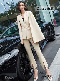 きれいめレディースファッション 韓国ファッション オルチャン 大きいサイズ S/M/L/XL/2XL/3XL ハンギングスーツ セットアップ 上下2点セット スーツ スリットパンツ アンクル丈 ブラック ベージュ レッド 個性的 スタイリッシュ 20代 30代 40代 50代 ハンギングスリーブ