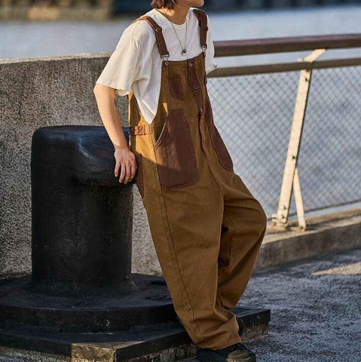 楽天市場 オーバーオール レディース ゆったり 軽い サロペ パンツ 40代 サロペット 50 代 サロペット コーデ 大人 オールインワン ワイドパンツ レディース デニム 配色パンツ コットン 前後2way ゆったり 体型カバー 細見え 着痩せ メンズライク 大きいサイズ オール