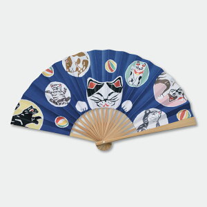 うちわ 扇子 日本土産 ギフト プレゼント 【風扇堂】 型染め絵扇子 福猫づくし