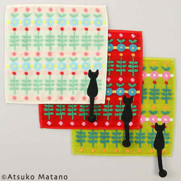 楽天市場 Atsuko Matano マタノアツコ タオルハンカチ ひなたぼっこ 黒猫 しっぽねこ ネコ ホワイト レッド グリーン メール便対応 セレジオーネ インテリア雑貨