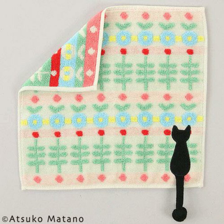 楽天市場 Atsuko Matano マタノアツコ タオルハンカチ ひなたぼっこ 黒猫 しっぽねこ ネコ ホワイト レッド グリーン メール便対応 セレジオーネ インテリア雑貨