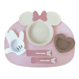 Disney ディズニー ミニー アイコンランチプレート ピンク ベビー食器セット（電子レンジOK 食洗機 乾燥機可能）