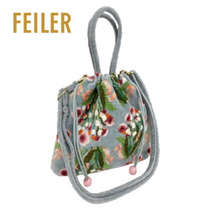 【正規品】FEILER(フェイラー)ポンポネットローズ 巾着ショルダー(POR232010)グレー(母の日 誕生日 お祝い ギフト プレゼント 贈り物 化粧ポーチ 小物入れ バッグインバッグ)【送料無料