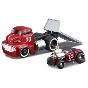 Maisto(マイスト)1/64 マッスルトランスポーター 1950 フォード COE / 1932 フォード ロードスター - レッド / レース グッツ アメ車 旧車 おもちゃ おすすめ プレゼント プレミア ダイキャストカ