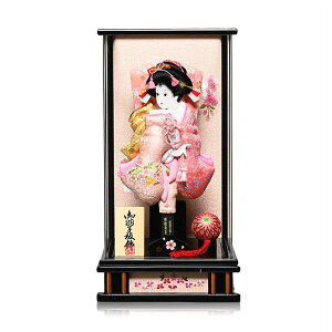 【羽子板】13号漆黒塗:梅金彩薄桃色裂地/紅梅色金襴振袖押絵羽子板:漆黒塗アクリルパノラマ高台ケース;伏見屋監修【羽子板ケース】【正月飾】