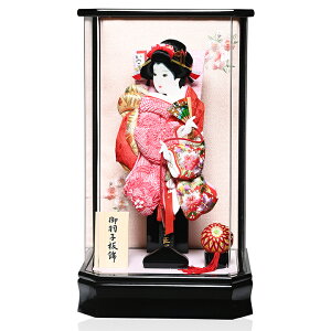 【羽子板】【匠一好】13号舞扇:有松絞り/さくら刺しゅう金襴袖押絵羽子板:漆黒塗アクリルケース:匠一好作